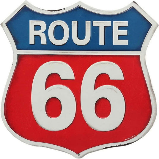 Route 66 American Dreams Shield Metal Tin Signs Posters Plate Wall Decor for Garage Bars Man Cave Cafe Clubs Home Retro Posters - Grand Goldman