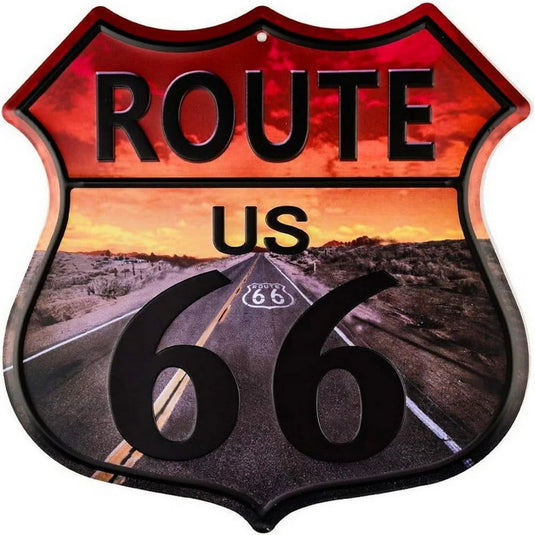 Route 66 American Dreams Shield Metal Tin Signs Posters Plate Wall Decor for Garage Bars Man Cave Cafe Clubs Home Retro Posters - Grand Goldman