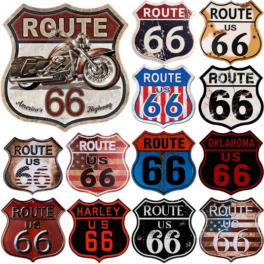 Route 66 American Dreams Shield Metal Tin Signs Posters Plate Wall Decor for Garage Bars Man Cave Cafe Clubs Home Retro Posters - Grand Goldman