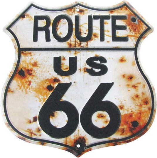 Route 66 American Dreams Shield Metal Tin Signs Posters Plate Wall Decor for Garage Bars Man Cave Cafe Clubs Home Retro Posters - Grand Goldman