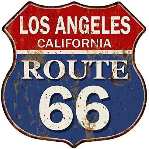 Route 66 USA Flags Shield Metal Tin Signs Posters Plate Wall Decor for Garage Bars Man Cave Cafe Clubs Home Retro Posters Plaque - Grand Goldman