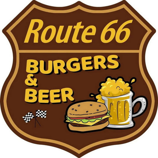 Route 66 American Dreams Shield Metal Tin Signs Posters Plate Wall Decor for Garage Bars Man Cave Cafe Clubs Home Retro Posters - Grand Goldman