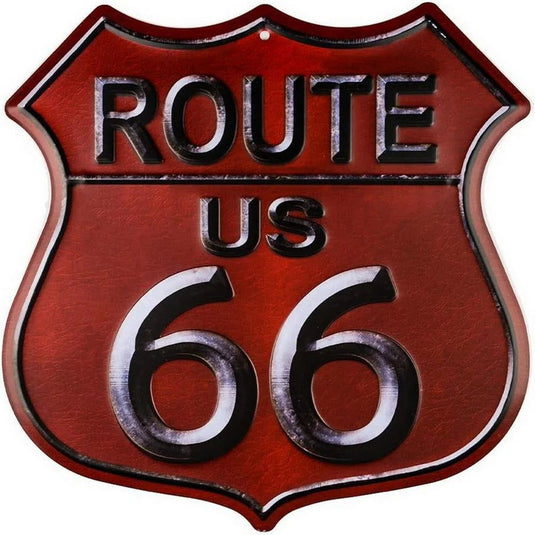 Route 66 American Dreams Shield Metal Tin Signs Posters Plate Wall Decor for Garage Bars Man Cave Cafe Clubs Home Retro Posters - Grand Goldman