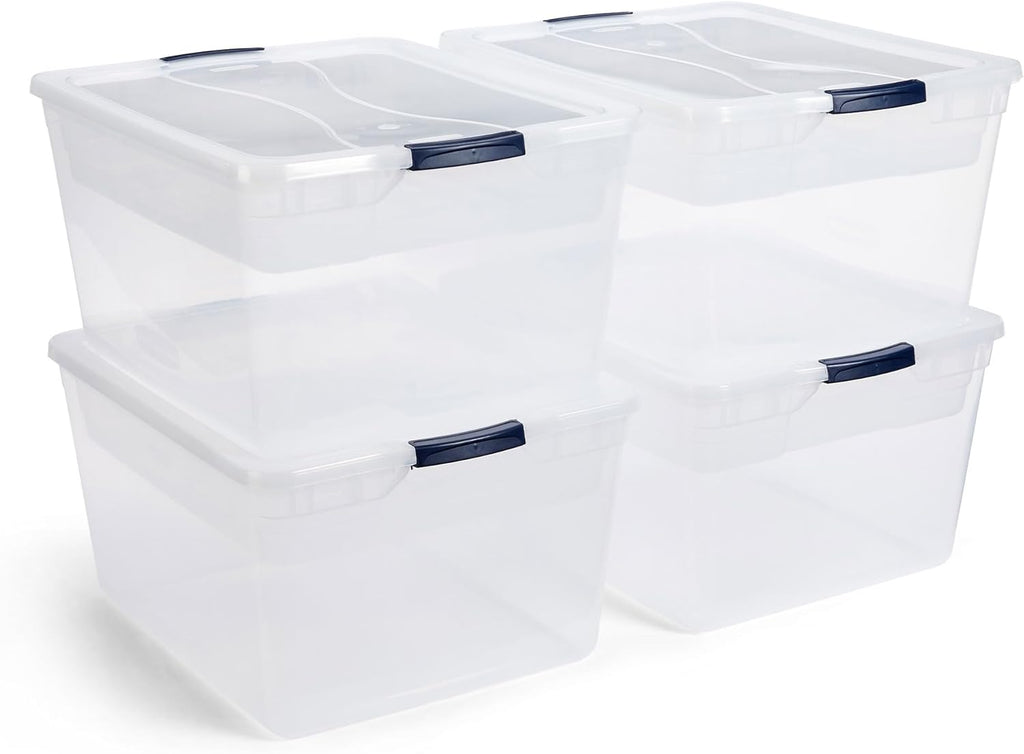 Rubbermaid Cleverstore 95 Qt Clear Storage Bins with Latching Lids, 4-Pack, Stackable, BPA-Free, Made in USA - Grand Goldman