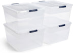 Rubbermaid Cleverstore 95 Qt Clear Storage Bins with Latching Lids, 4-Pack, Stackable, BPA-Free, Made in USA - Grand Goldman
