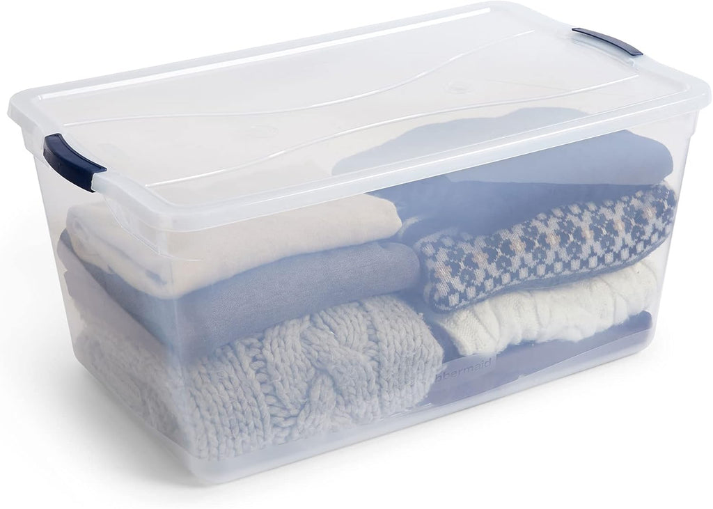 Rubbermaid Cleverstore 95 Qt Clear Storage Bins with Latching Lids, 4-Pack, Stackable, BPA-Free, Made in USA - Grand Goldman