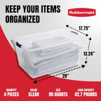Rubbermaid Cleverstore 95 Qt Clear Storage Bins with Latching Lids, 4-Pack, Stackable, BPA-Free, Made in USA - Grand Goldman