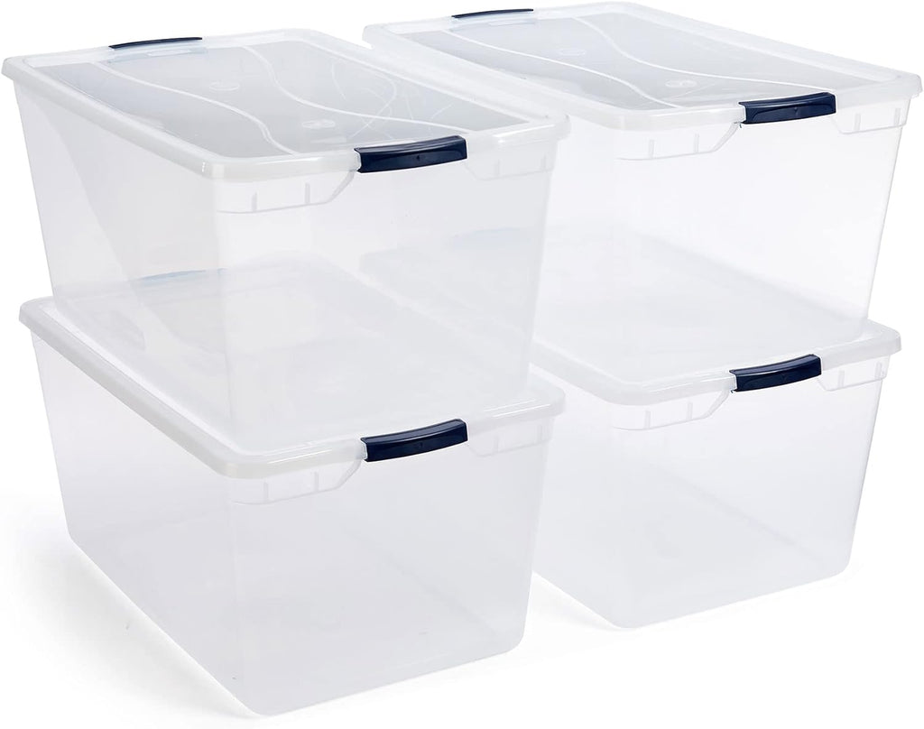 Rubbermaid Cleverstore 95 Qt Clear Storage Bins with Latching Lids, 4-Pack, Stackable, BPA-Free, Made in USA - Grand Goldman