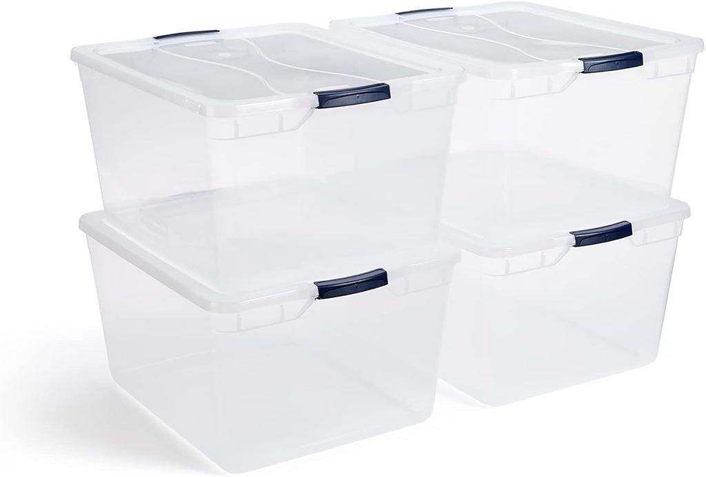 Rubbermaid Cleverstore 95 Qt Clear Storage Bins with Latching Lids, 4-Pack, Stackable, BPA-Free, Made in USA - Grand Goldman