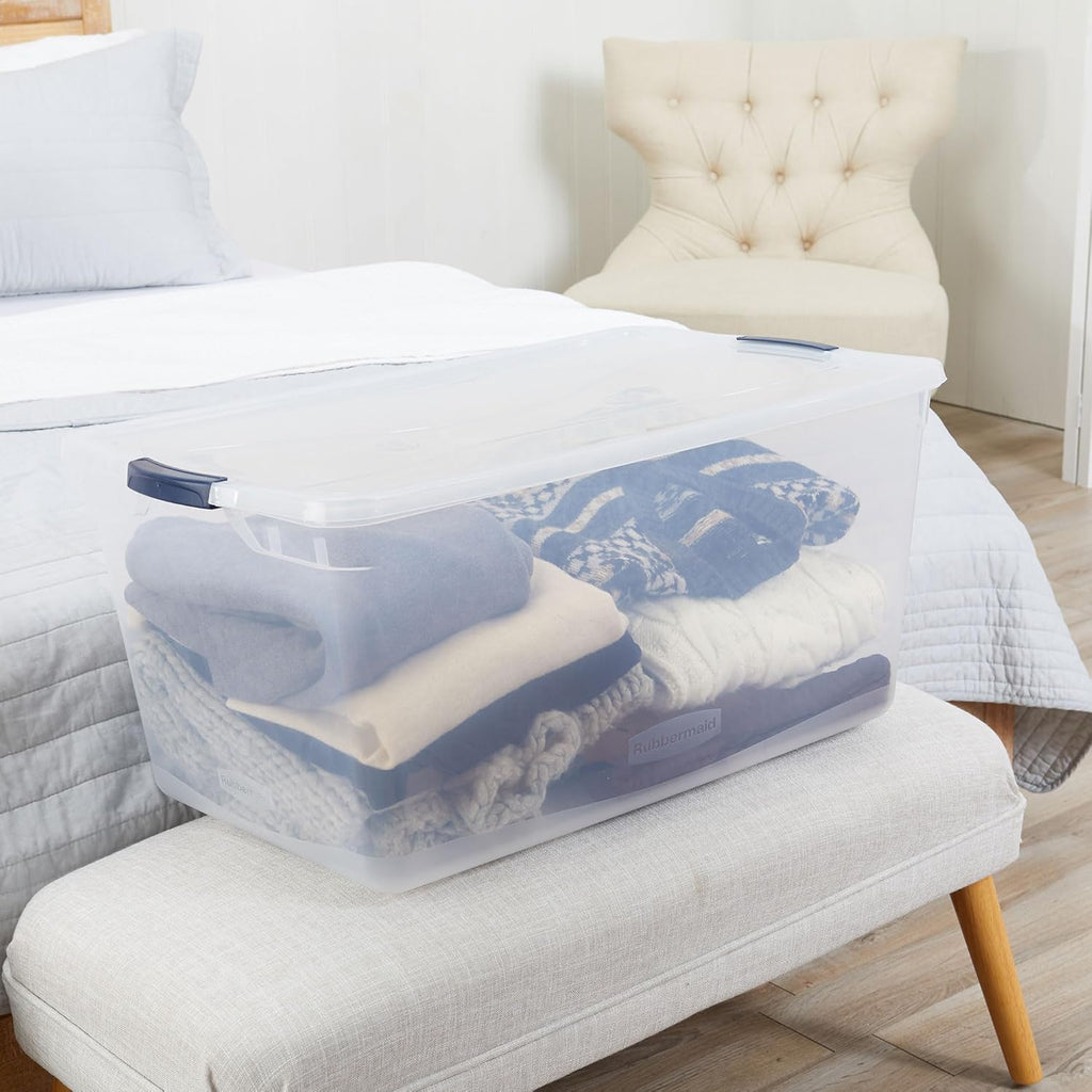 Rubbermaid Cleverstore 95 Qt Clear Storage Bins with Latching Lids, 4-Pack, Stackable, BPA-Free, Made in USA - Grand Goldman