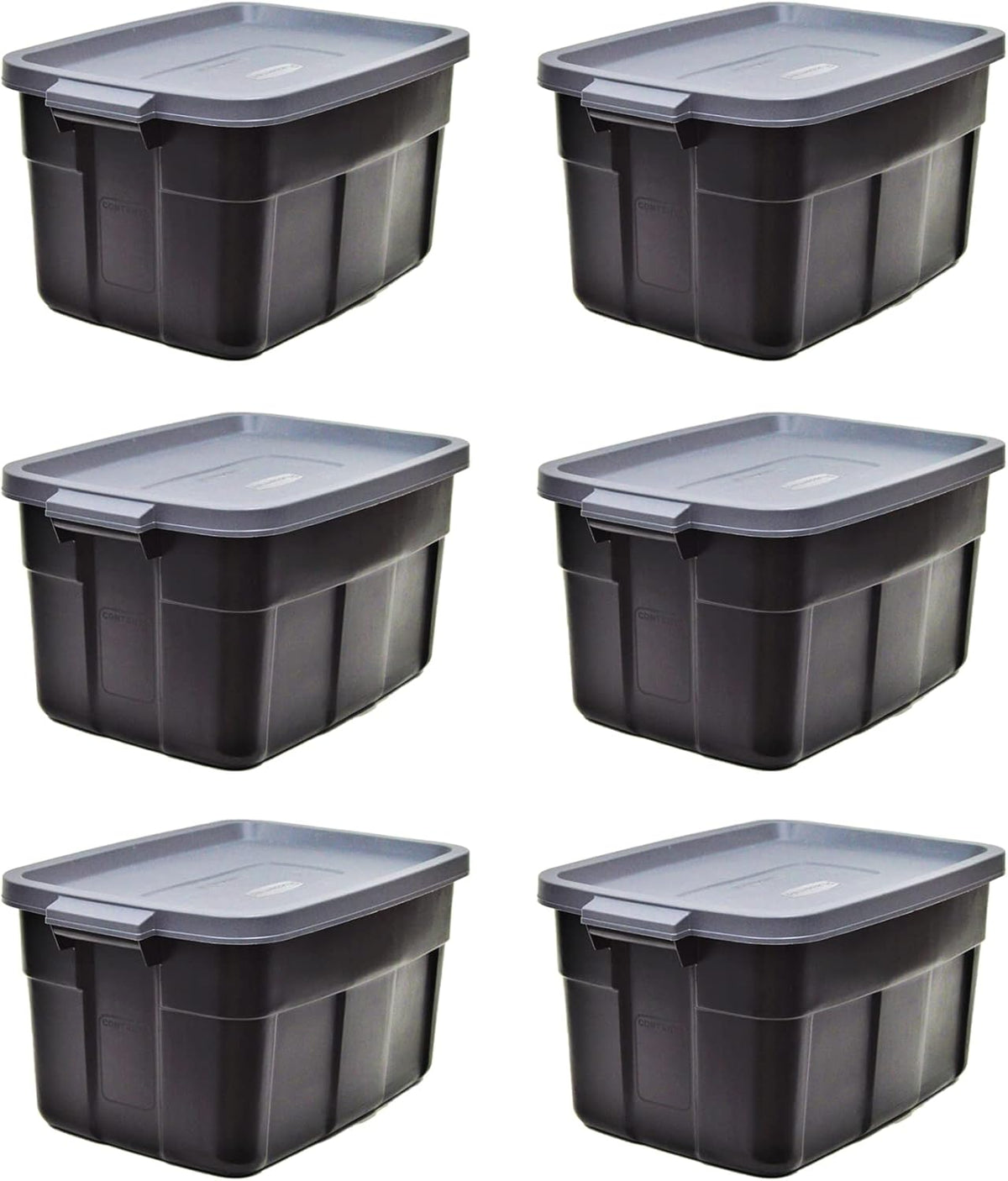 Rubbermaid Roughneck 18 Gallon Rugged Stackable Storage Tote with Lid and Handles for Home Usage, Dark Indigo Metallic, 6 Pack - Grand Goldman