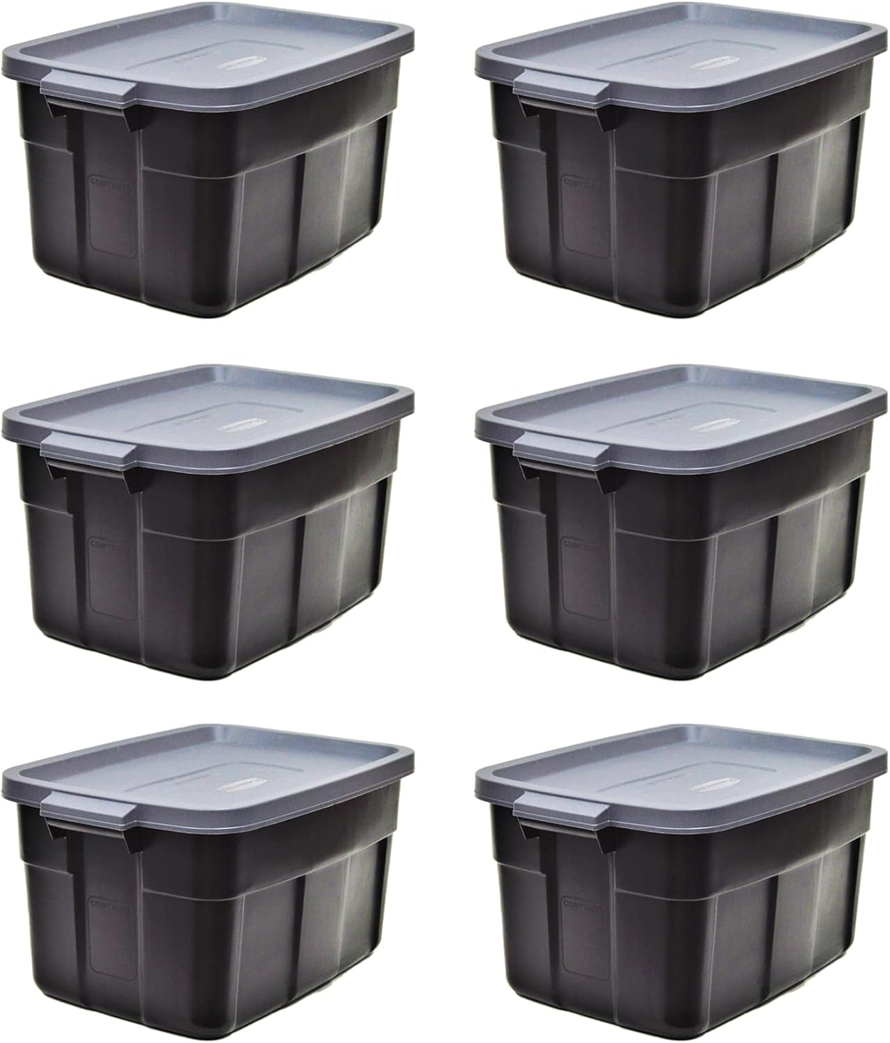 Rubbermaid Roughneck 18 Gallon Rugged Stackable Storage Tote with Lid and Handles for Home Usage, Dark Indigo Metallic, 6 Pack - Grand Goldman