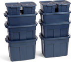 Rubbermaid Roughneck 18 Gallon Rugged Stackable Storage Tote with Lid and Handles for Home Usage, Dark Indigo Metallic, 6 Pack - Grand Goldman