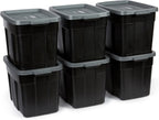 Rubbermaid Roughneck 18 Gallon Rugged Stackable Storage Tote with Lid and Handles for Home Usage, Dark Indigo Metallic, 6 Pack - Grand Goldman