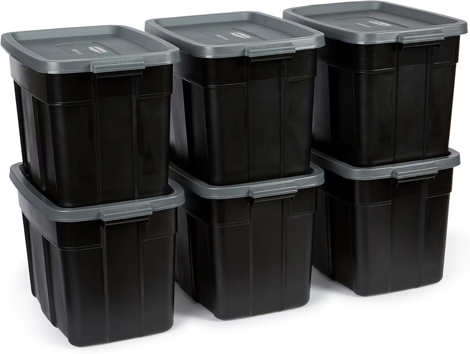Rubbermaid Roughneck 18 Gallon Rugged Stackable Storage Tote with Lid and Handles for Home Usage, Dark Indigo Metallic, 6 Pack - Grand Goldman