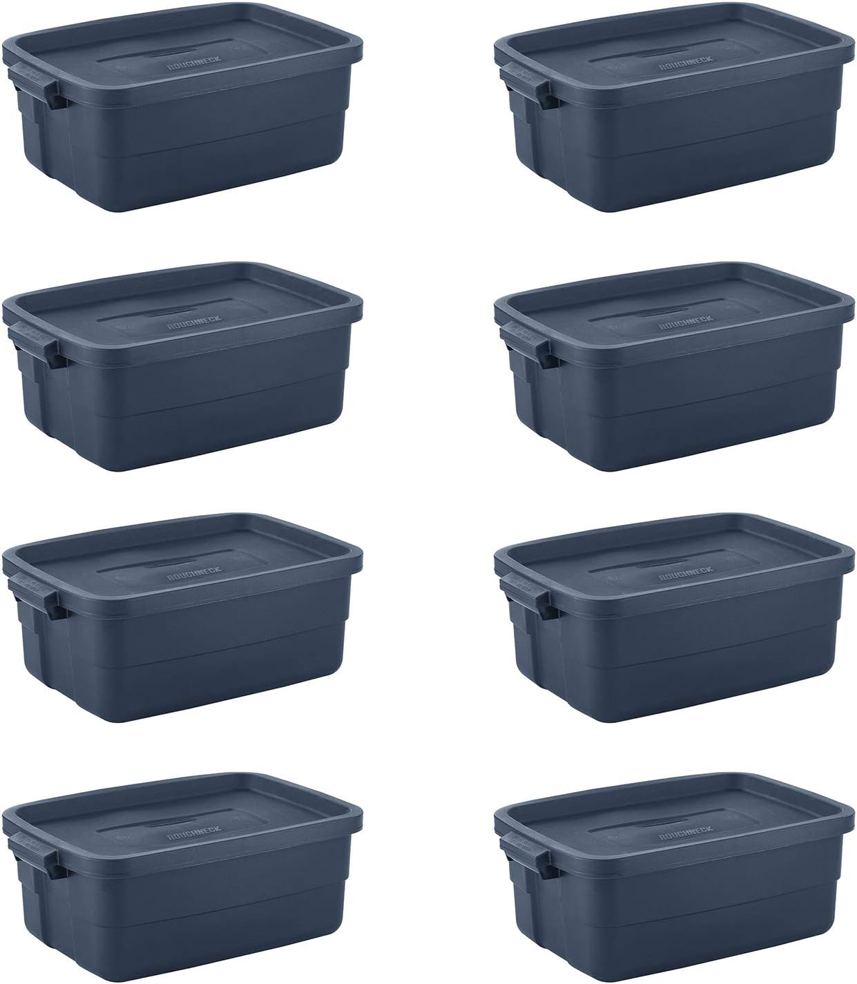 Rubbermaid Roughneck 18 Gallon Rugged Stackable Storage Tote with Lid and Handles for Home Usage, Dark Indigo Metallic, 6 Pack - Grand Goldman