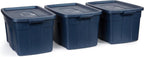 Rubbermaid Roughneck 18 Gallon Rugged Stackable Storage Tote with Lid and Handles for Home Usage, Dark Indigo Metallic, 6 Pack - Grand Goldman