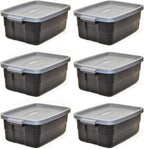 Rubbermaid Roughneck 18 Gallon Rugged Stackable Storage Tote with Lid and Handles for Home Usage, Dark Indigo Metallic, 6 Pack - Grand Goldman