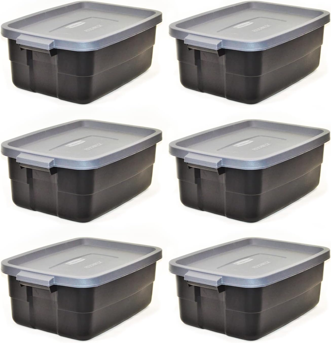 Rubbermaid Roughneck 18 Gallon Rugged Stackable Storage Tote with Lid and Handles for Home Usage, Dark Indigo Metallic, 6 Pack - Grand Goldman