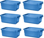 Rubbermaid Roughneck 18 Gallon Rugged Stackable Storage Tote with Lid and Handles for Home Usage, Dark Indigo Metallic, 6 Pack - Grand Goldman