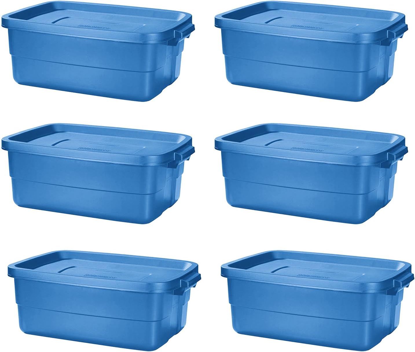 Rubbermaid Roughneck 18 Gallon Rugged Stackable Storage Tote with Lid and Handles for Home Usage, Dark Indigo Metallic, 6 Pack - Grand Goldman