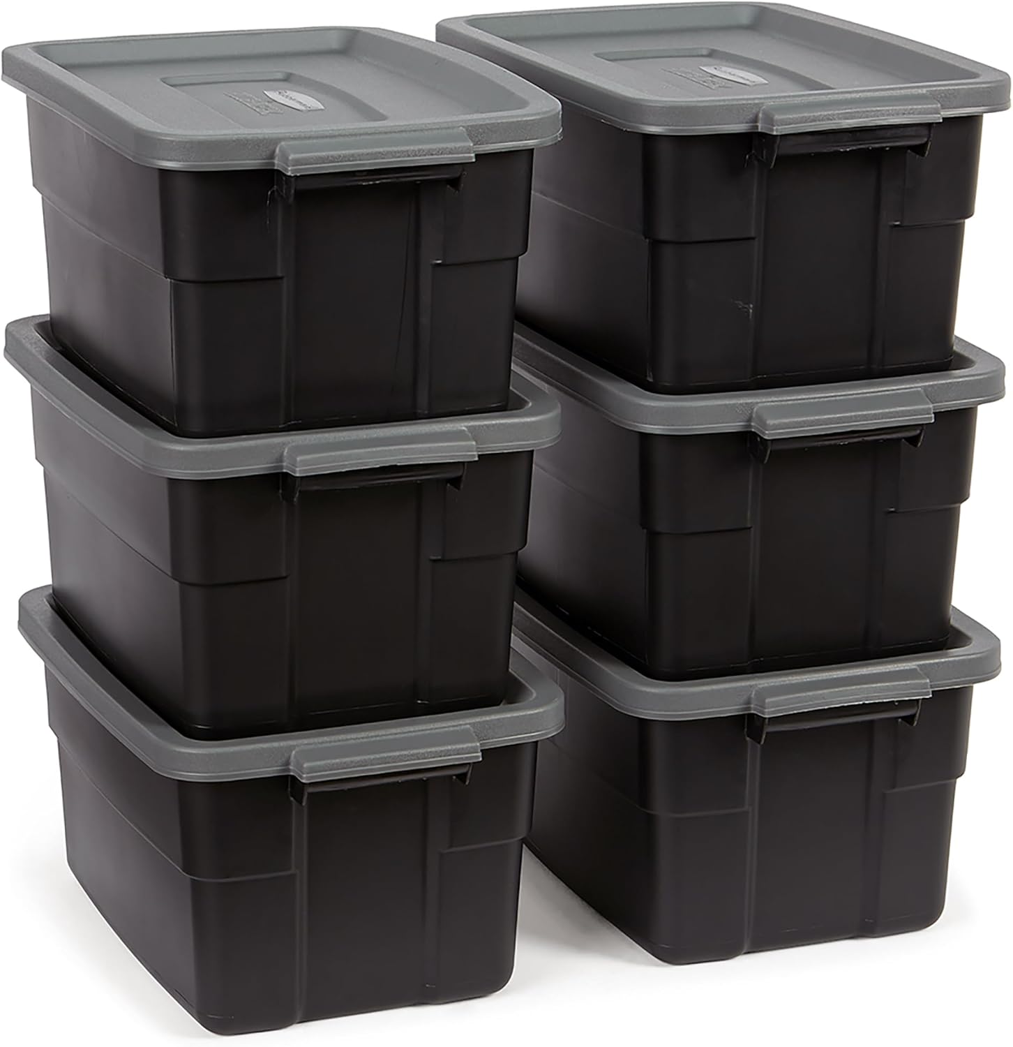 Rubbermaid Roughneck 18 Gallon Rugged Stackable Storage Tote with Lid and Handles for Home Usage, Dark Indigo Metallic, 6 Pack - Grand Goldman