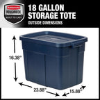 Rubbermaid Roughneck 18 Gallon Rugged Stackable Storage Tote with Lid and Handles for Home Usage, Dark Indigo Metallic, 6 Pack - Grand Goldman