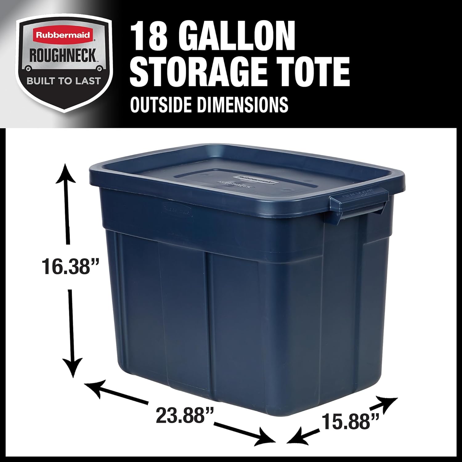 Rubbermaid Roughneck 18 Gallon Rugged Stackable Storage Tote with Lid and Handles for Home Usage, Dark Indigo Metallic, 6 Pack - Grand Goldman