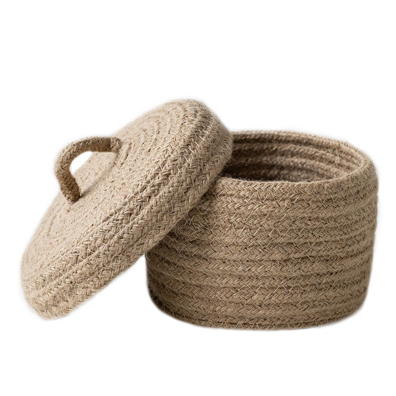 Runjia Home Handmade Linen Woven Rope Coaster Japanese Simple Storage Basket Circular Straw Storage With Handle - Grand Goldman