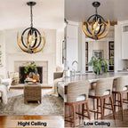 Rustic Antler Chandelier, 14" Farmhouse Chandelier with Resin 4 Antlers and Retro Metal Globe Chandelier Vintage Style for Dining Room, Kitchen, Hallway, Pendant Lights - Grand Goldman