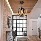 Rustic Antler Chandelier, 14" Farmhouse Chandelier with Resin 4 Antlers and Retro Metal Globe Chandelier Vintage Style for Dining Room, Kitchen, Hallway, Pendant Lights - Grand Goldman