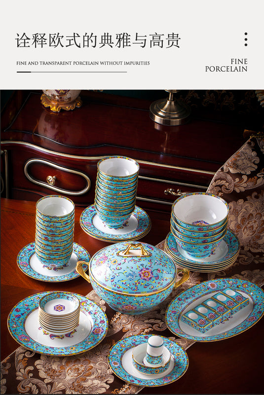 Jingdezhen bowl and dish set palace bowl enamel color ceramic tableware set bone tableware set plate combination