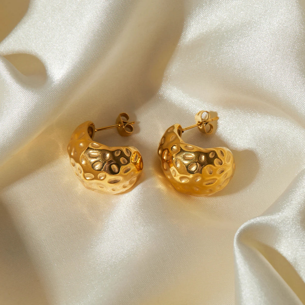 Rustfrit stål Oversize Chunky Smeltet Tekstureret Ørering til Kvinder Forgyldt Vanddråbeform Ørestuds Tykke øreringe Smykker