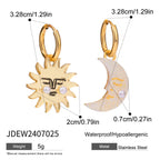 Minimalist 18K Beach Stainless Steel Sun Moon Plate Shell Pearl Hoop Earrings Women Anti Allergic Elegant Charm Daily Jewelry