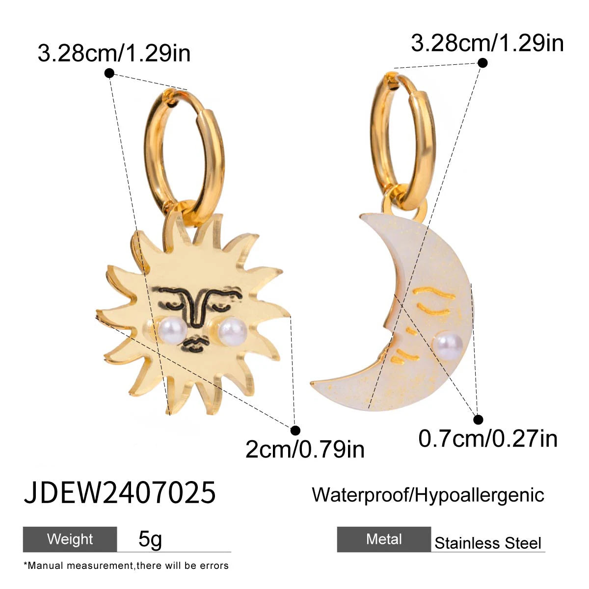 Minimalist 18K Beach Stainless Steel Sun Moon Plate Shell Pearl Hoop Earrings Women Anti Allergic Elegant Charm Daily Jewelry