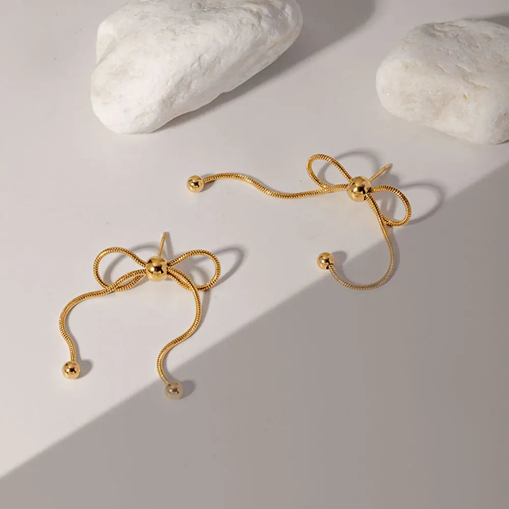 Orecchini Minimalisti con Nappa a Fiocco Collana ad Anello Aperto Combinazione Gioielli Donna Alla Moda Acciaio Inossidabile Oro 18K per Uso Quotidiano