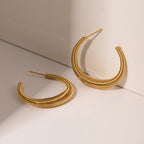 Stainless Steel Moon C-shaped Spring Earrings Tarnish-proof Low-Key Luxury 18K Gold Plated Vintage Women Ear Jewelry