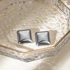 18K Square Smooth Stud Earrings for Women Stainless Steel Metal Texture Steel Color Waterproof Charm Sweet Jewelry Gift New
