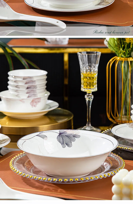 Vaisselle en porcelaine d'os de Jingdezhen, nouveaux bols, baguettes, plats, ensemble de bols et plats en céramique pour la maison de style chinois