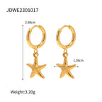 18K Gold Plated Summer Sea Ocean Series Vintage Starfish Pendant Earrings Stainless Steel Statement Waterproof Jewelry Women