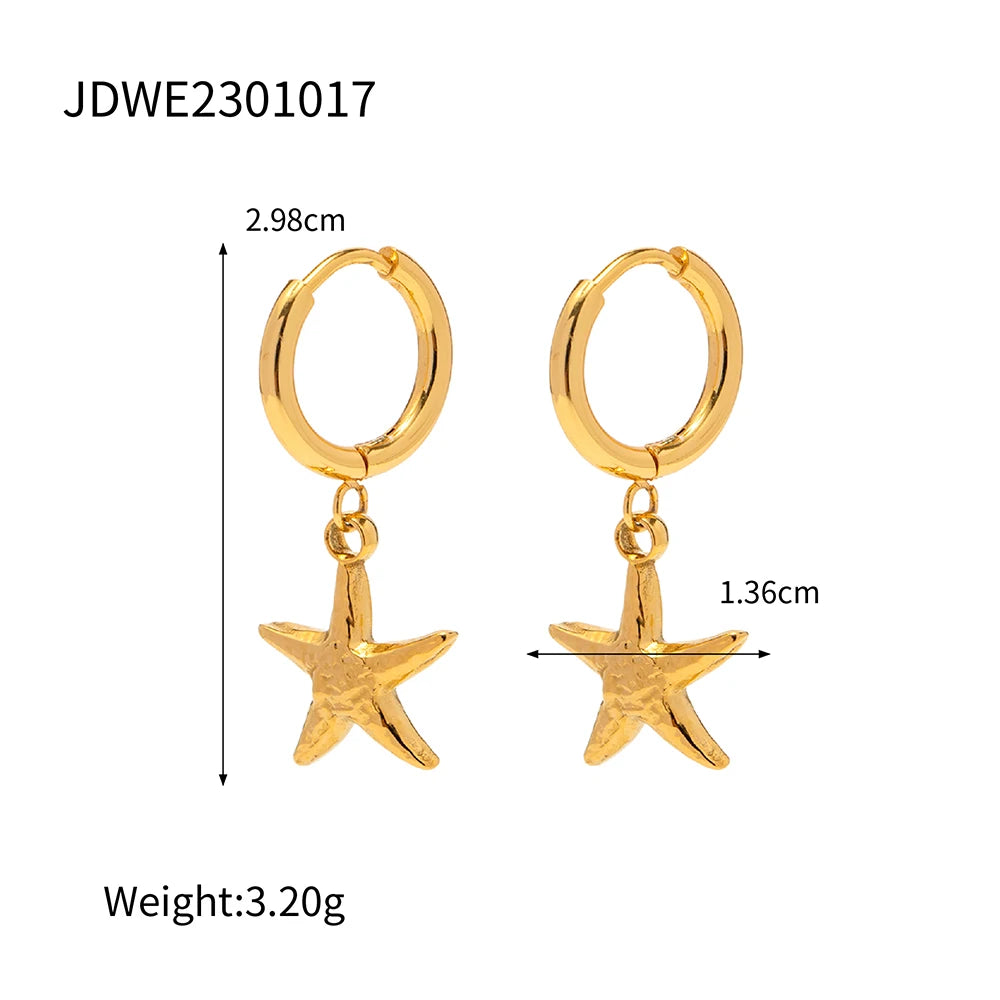 Brincos Pingente Estrela-do-mar Vintage da Série Verão Mar Oceano Banhados a Ouro 18K Aço Inoxidável Joias à Prova d'Água para Mulheres