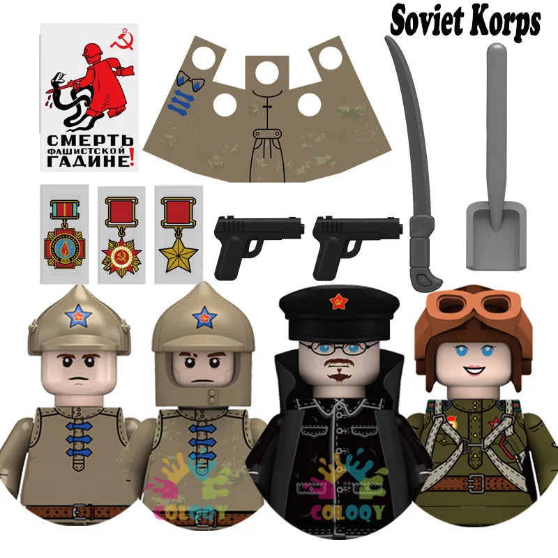 Kids Toys WW2 Building Blocks 4pcs/set US UK Soviet Soldiers Mini Action Figures Educational Toys For Kids Boys Christmas Gifts