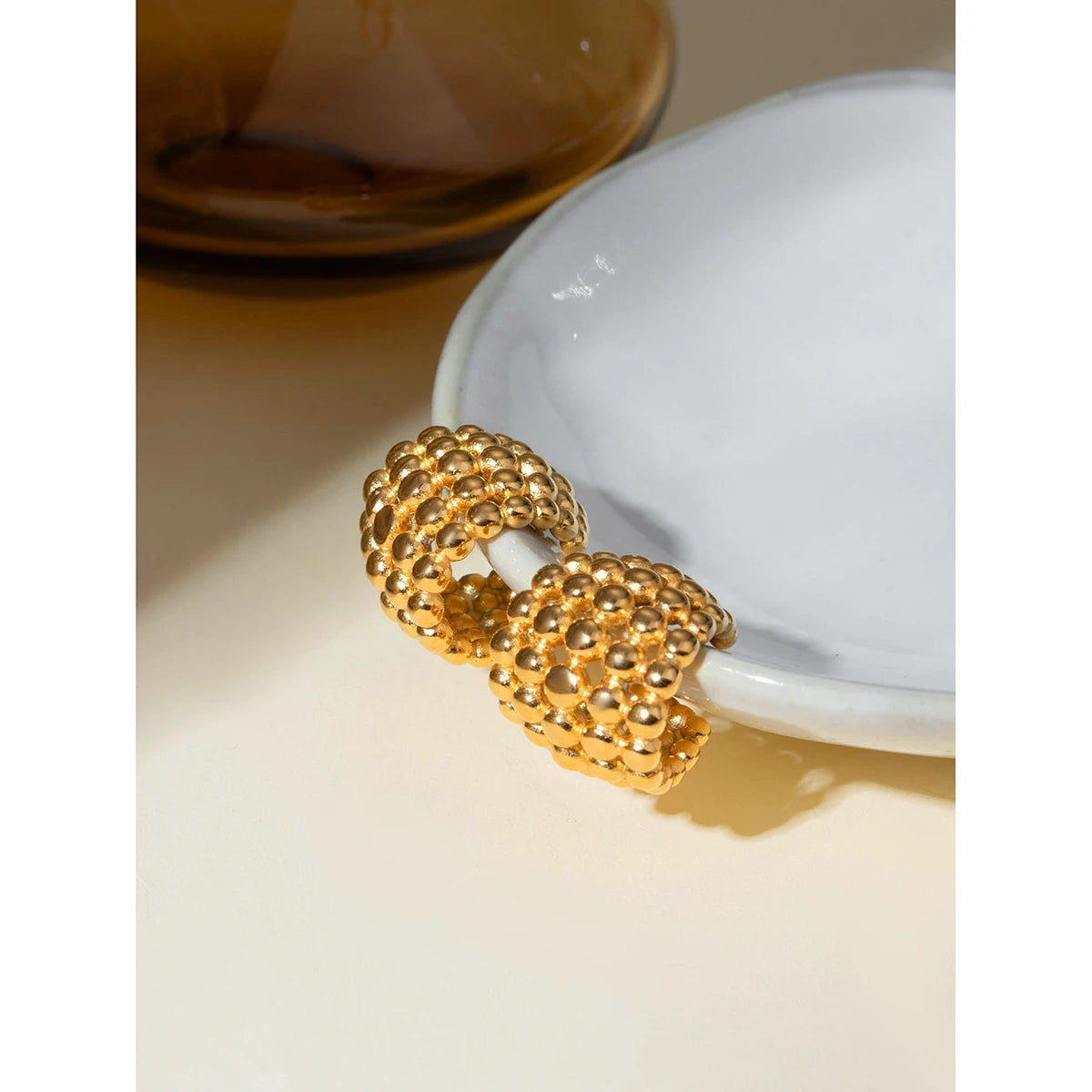 18K PVD-belagt Trendy Rustfrit Stål Delikat Honeycomb-formet Øreclips Charmsmykker Vandtæt til Kvinder Gallagave