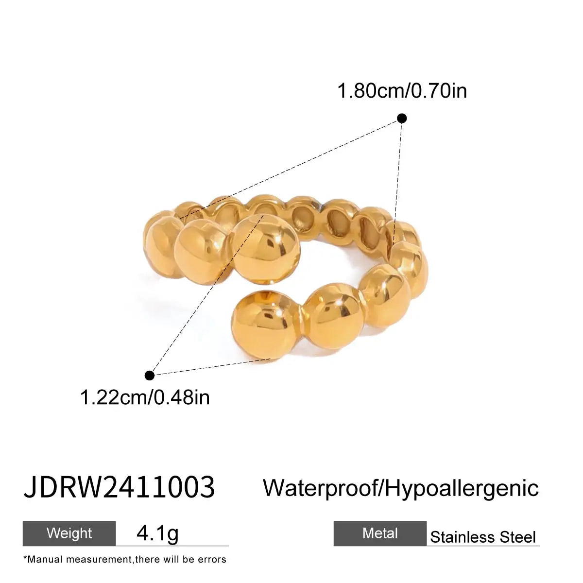 18k vergoldeter Edelstahl Hochwertiger Ins Persönlichkeit Nischenrundperlenring Damen Allergieprävention Charmschmuck Gala Geschenk