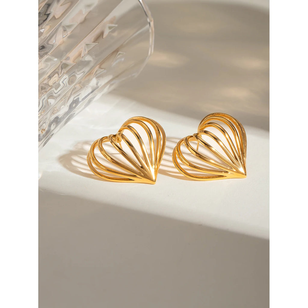 Creative Stainless Steel 18k Gold Plated Simple Love Heart Shape Cutout Line Earrings Personalized Jewelry Attractive Women