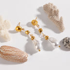 Geometrische 18k vergoldete Edelstahl-Ohrringe mit eleganten Imitationsperlen für Frauen, allergiepräventiver Schmuck, Gala-Geschenk