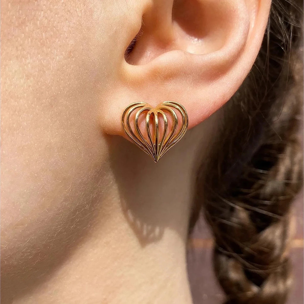Creative Stainless Steel 18k Gold Plated Simple Love Heart Shape Cutout Line Earrings Personalized Jewelry Attractive Women