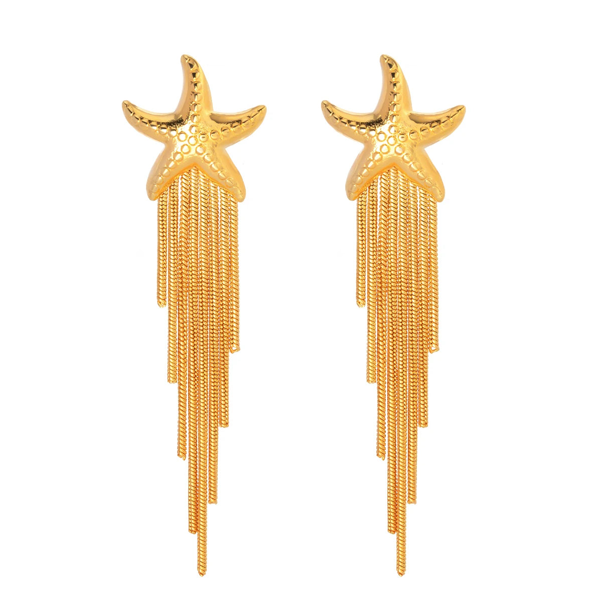 Edelstahl Chic Lange Kette Quaste Seestern Tropfen Hängende Ohrringe Damen 18K PVD Beschichtet Wasserdicht Temperament Stilvoller Schmuck
