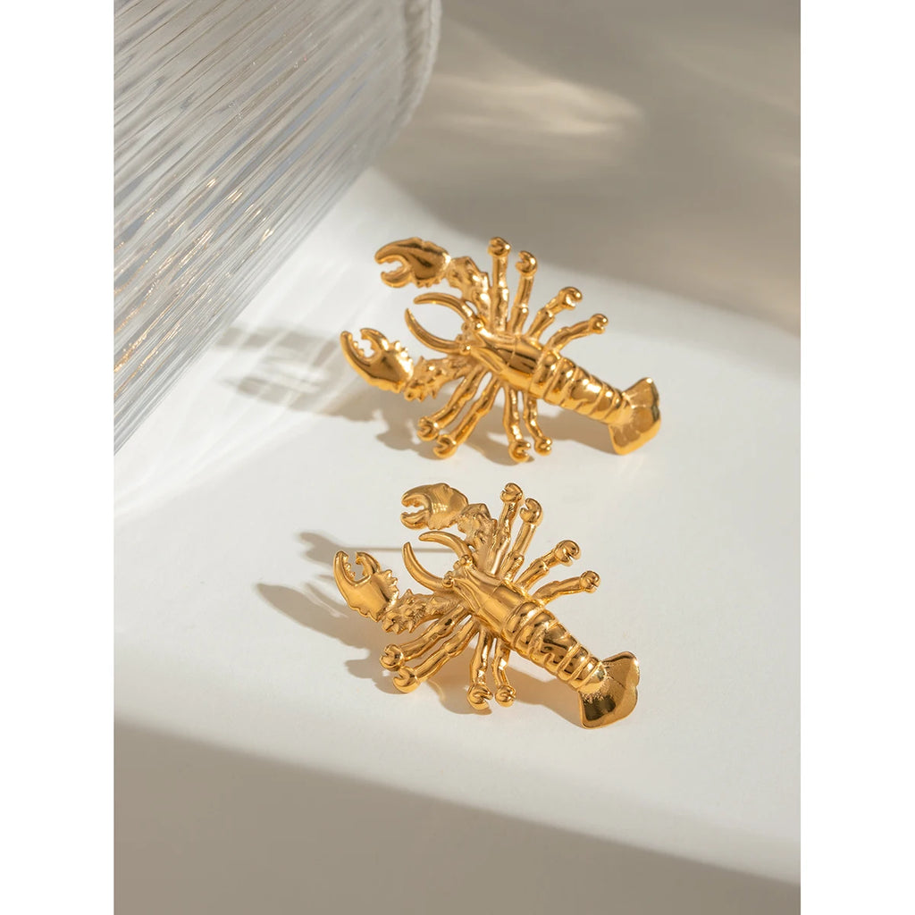 18K PVD-belagt mode geometrisk stor tang hummerformede øreringe rustfrit stål kvinder forebygger allergi Stilfulde smykker