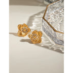 Mode Hvid Zirconia Ribbede Blomsterøreringe Rustfrit Stål Vandtætte Smykker Kvinder 18K PVD Belagt Stilfuld Bijoux Gave